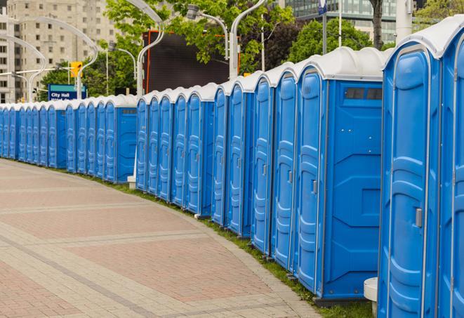 Seasonal porta potty units set up at a Columbia, Tennessee venue