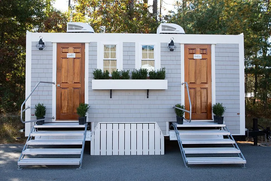 Wedding restroom units discretely staged at a venue in Columbia, Tennessee